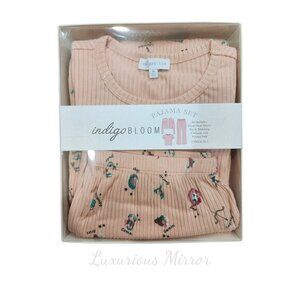 Indigo Bloom Zodiac Sign Printed Short Sleeve Top Pant 3 PC Peach Set Women's M